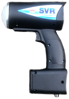 Hand held surface velocity radar gun in use